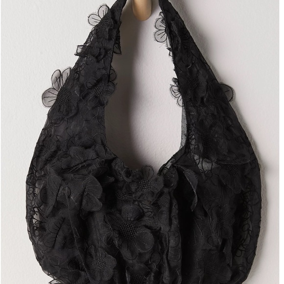 Free People Aurora Floral Shoulder Bag in Black NWT